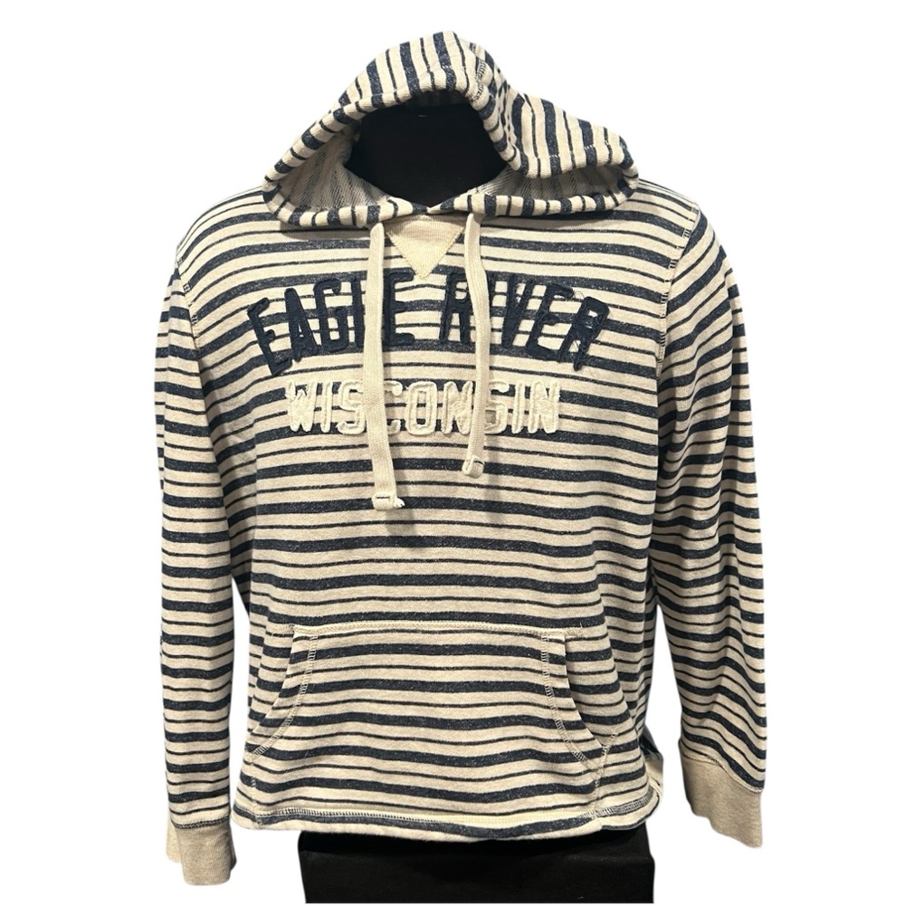 Women’s Blue 84 Striped Eagle River, Wisconsin lightweight striped hoodie XL